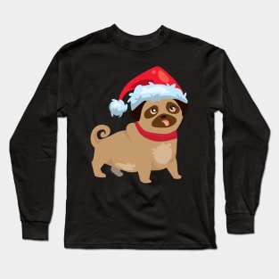 Christmas dog with santa hat Long Sleeve T-Shirt